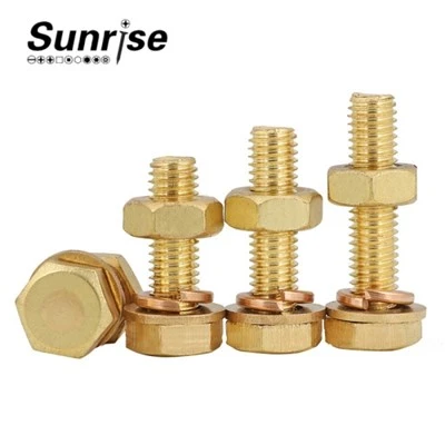 Mässing Hexagon Bolt Flat/Spring Washer Nut Set
